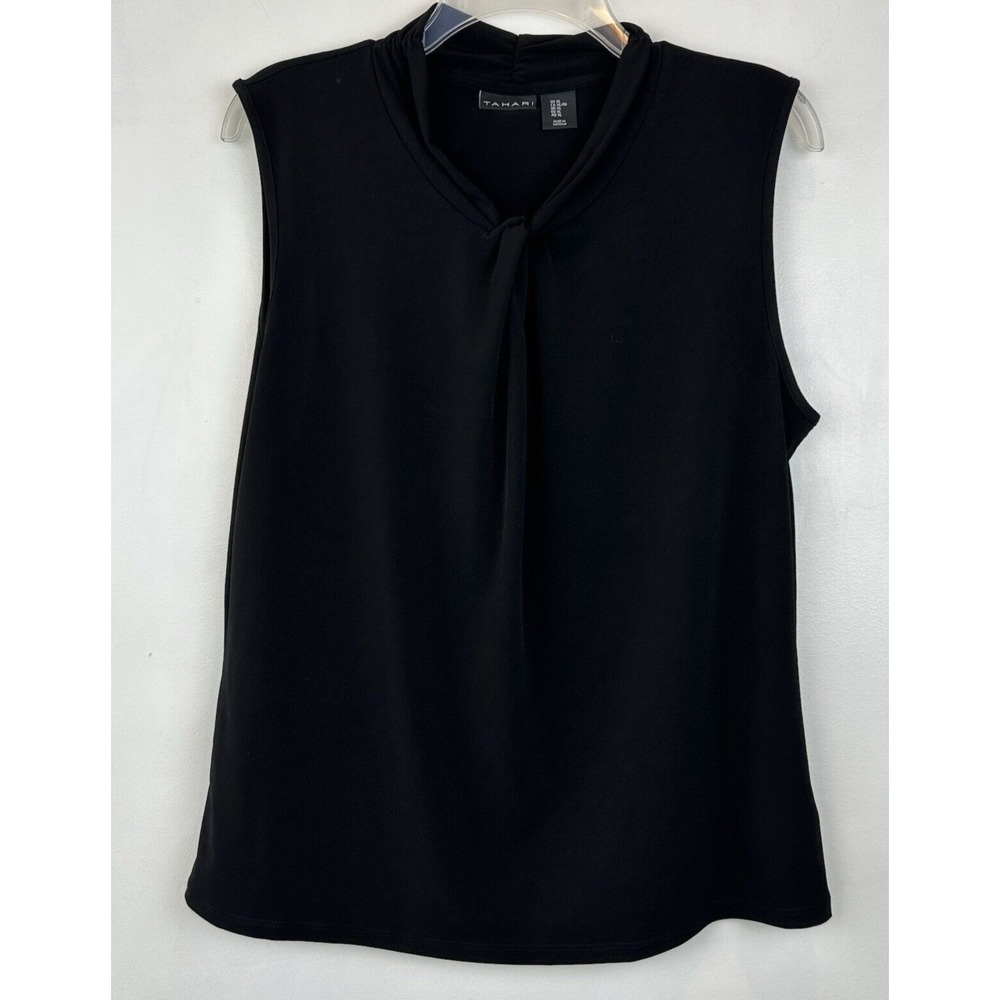 Tahari Blouse Womens XL Black Solid Sleeveless Polyester Pullover Capsule Read